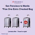 China AIrlines SFO-MNL 1 Extra Free Check Bag (Total of 3 Checked Bags) Promotion - Book by August 8, 2025