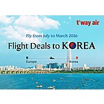T'way Air Korea - Discount &amp; Promo Codes For Airfares From Europe to Seoul Korea For Travel Thru March 2026 - Offer Expires July 31, 2025
