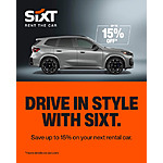 [Chase Offer] Sixt Rent THE Car 15% Credit on $500+ Spend YMMV **Add Offer** Use by September 30, 2025