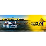 Intro Fare!  Miami to Santa Marta Colombia or Vice Versa From $174 RT Nonstop Airfares on Viva Air