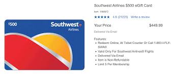 Costco Members: Southwest Airlines - $500 E-Gift Card $449.99 (Limit 5 Per Membership) $450