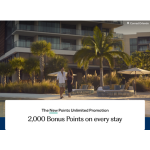 Hilton Honors No Limit for 2000 Bonus Points Every Stay Through April 30, 2026 **Must Register**