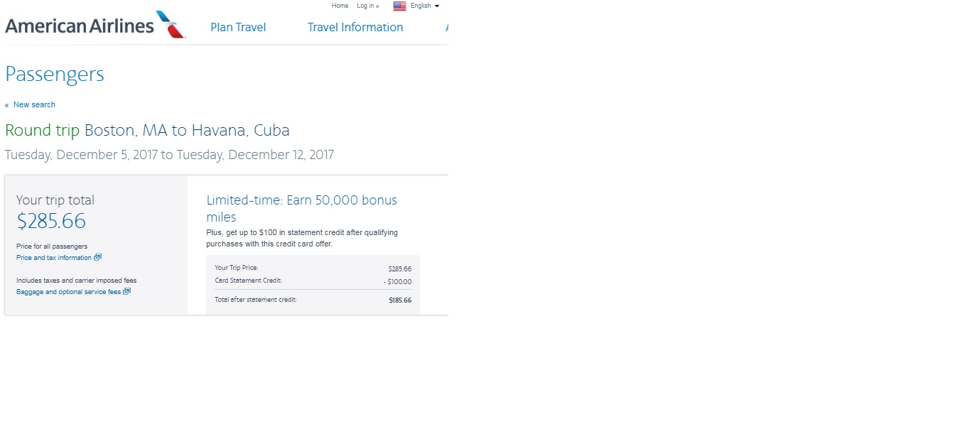 Boston to Havana Cuba $286 RT Airfare (travel Nov-April 2018)