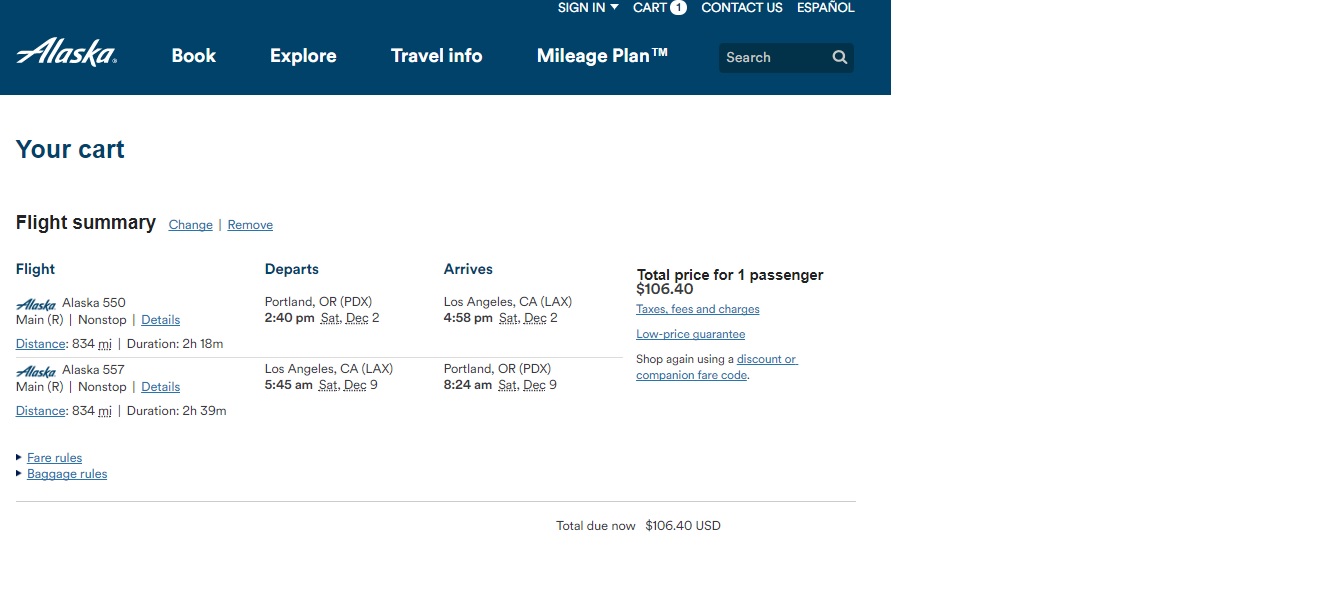 Portland to LA $106 RT Nonstop on Alaska Airlines (limited travel Nov-Dec)
