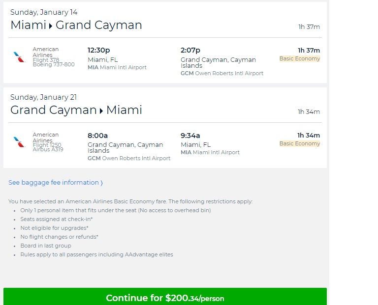 Miami to Grand Cayman $200 RT Nonstop on American Airines (BE) (limited travel Jan-Mar)