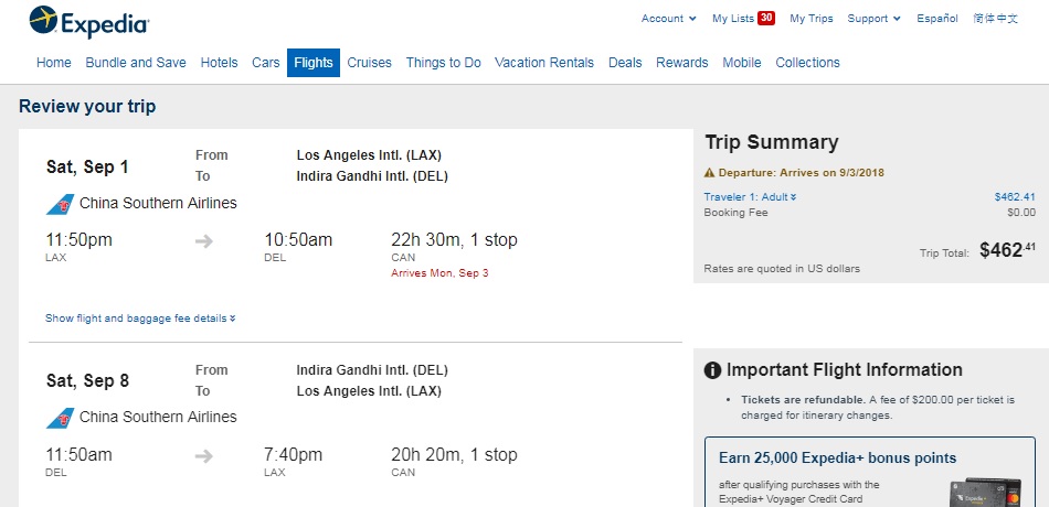 Los Angeles to New Delhi India $462 RT on China Southern Airlines