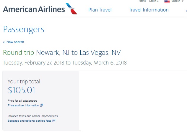 New York / New Jersey to Las Vegas or Vice Versa $105 RT on American Airlines (Very Limited Upcoming Dates)