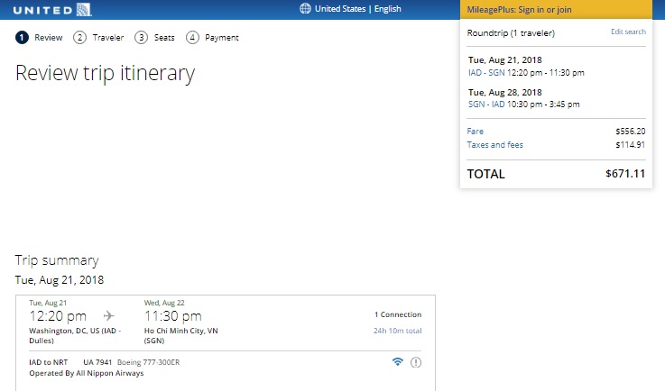 Washington DC to Ho Chi Minh City $671 RT Airfares on ANA / United Airlines (travel Aug-Oct)