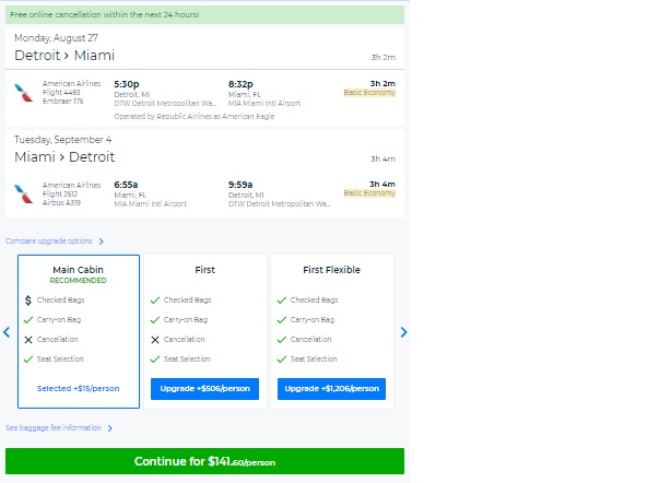 Detroit to Miami or Vice Versa $142 RT Main Cabin Nonstop on American (Very Few Dates Aug-Sept)