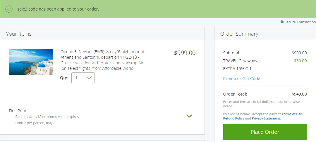 EWR to Greece - 8 Day Athens & Santorini Vacation with Hotel & Nonstop RT Air on Emirates From $949 per person