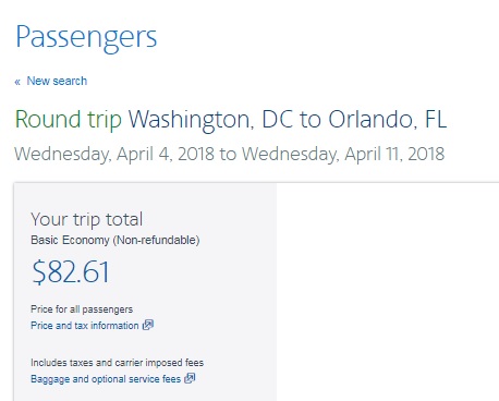 Washington DC to Orlando or Vice Versa $83 RT Nonstop on American Airlines (BE) (very few upcoming dates)