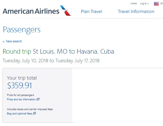 St. Louis MO to Havana Cuba $360 RT Airfares on American Airlines (Travel SUMMER June July Aug)