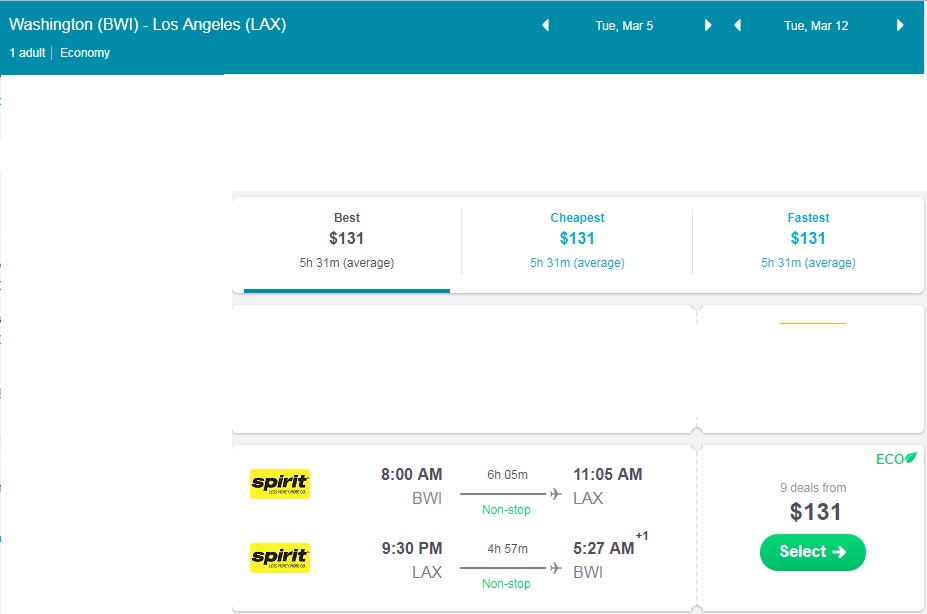 Baltimore to Los Angeles or Vice Versa $131 RT Nonstop on Spirit Airlines (Travel Feb-April 2019)