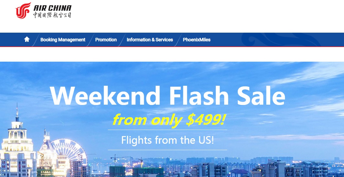 Air China Weekend Flash Sale - Economy From $499 or Business Class From $1999 From US Cities to Asia - Book by April 21, 2019