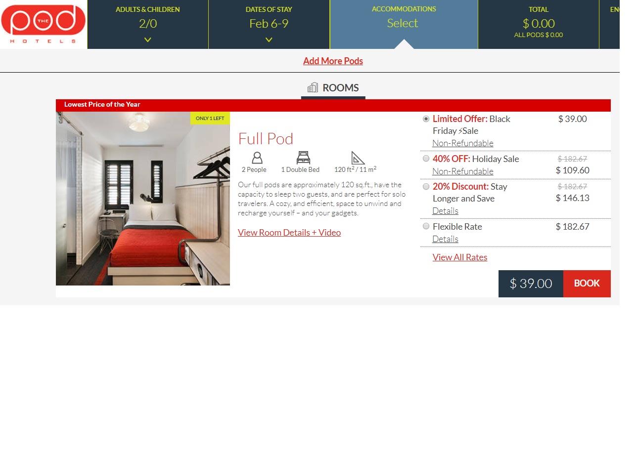 [New York City & Washington DC] The POD Hotel Black Friday / Cyber Monday Rates From $39 Per Night