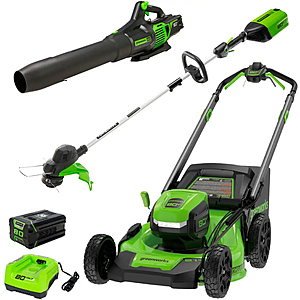 Greenworks 80V 21” Lawn Mower, 13” String Trimmer, and 730 Leaf Blower Combo with 4 Ah Battery & Charger) 3 piece combo Green 1345202 - $549.99