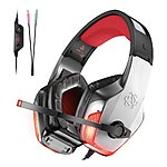 Gaming Headphones with Mic, LED Light Bass Surround Noise Cancelling red/blue $13.99