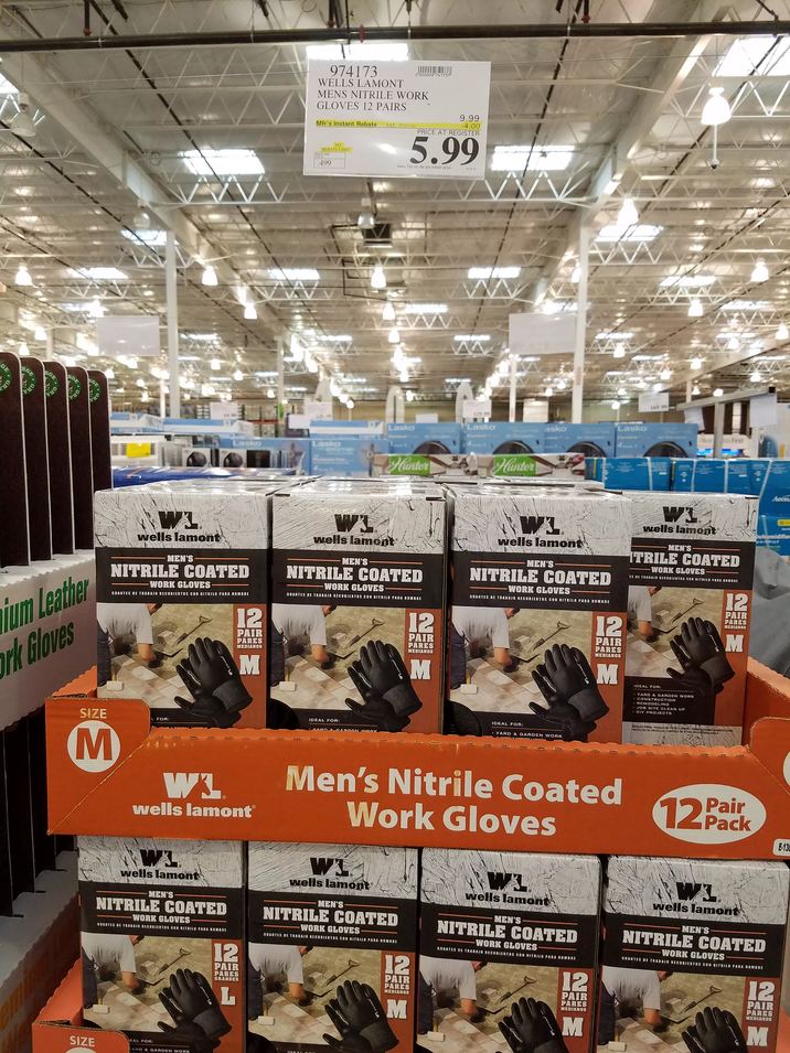 12 pairs Nitrile work gloves @ Costco $5.99 in-store only