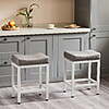 Bar Stools Set of 2, Gray Counter Height, 24 Inch Kitchen Barstools with Metal Base, PU Leather Saddle Seats for $48.99