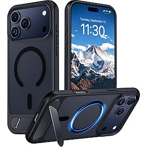 Temdan Designed for iPhone 17 Pro Max Case with Built-in Invisible Kickstand, Compatible with MagSafe - Black $11.99