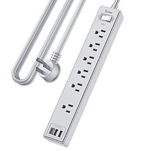 Yintar 1680 Joules 6 Outlet 3 USB Surge Protector w/ 10' Flat Plug Cord $10 