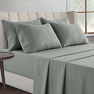 King Sheets Set - 6 Piece Deep Pocket Double Brushed Microfiber King Size Bedding Sheets & Pillowcases, Gray $18.95