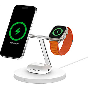 Belkin MagSafe 3-in-1 Wireless Charging Stand with Faster Apple Watch Charging for iPhone 17, 16, 15, 14 & AirPods for $59.00