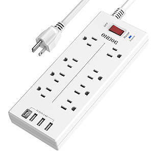 2100-Joules ONDOG 6' Surge Protector Power Strip (8x AC, 3x USB-A, 1x USB-C) for $12.99