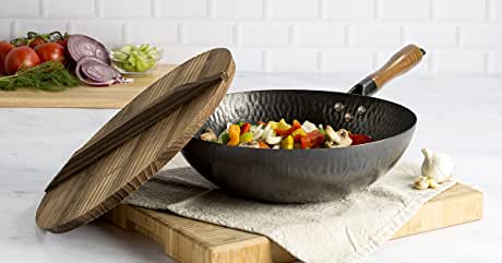SHINEURI 12 Inch Copper Wok Pan and Stir Fry Pan with Lid $29.86