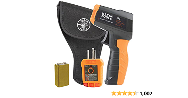 Klein Tools IR1KIT InfraredThermometer and GFCI Receptacle Tester Kit, Non-Contact Digital Temperature Measurement and Electrical Tester - $14.36