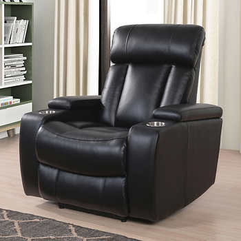 costco power recliner leather grain headrest evan reclining sofa allen living deal