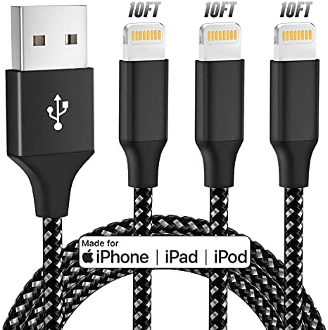 Apple Mfi Certified Lightning Cable 3Pack 10ft $5.49 @Amazon