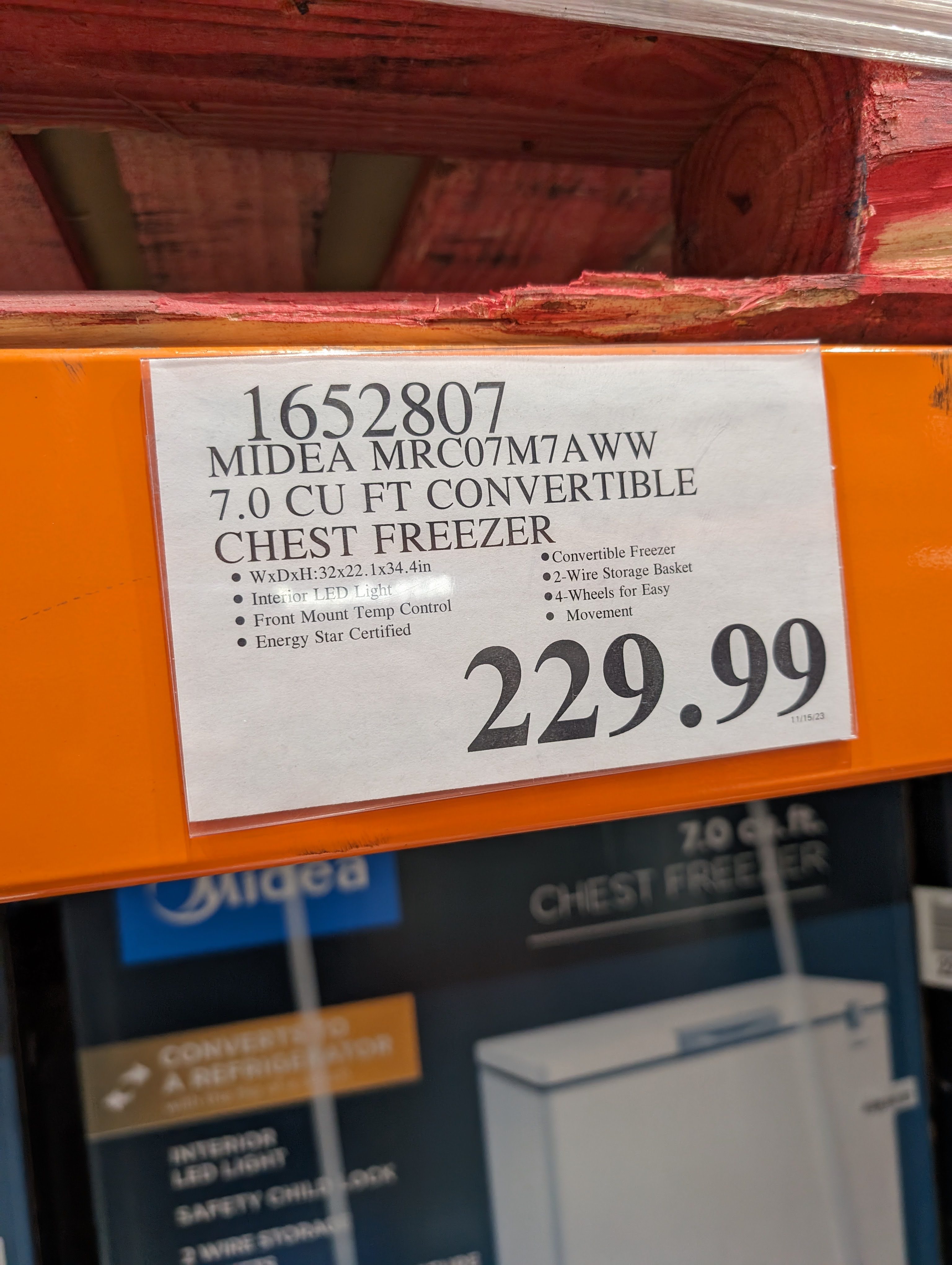 Midea chest freezer 7.0 Cu. Ft. convertible to refrigerator - garage ready (Costco in-warehouse only) $229.99