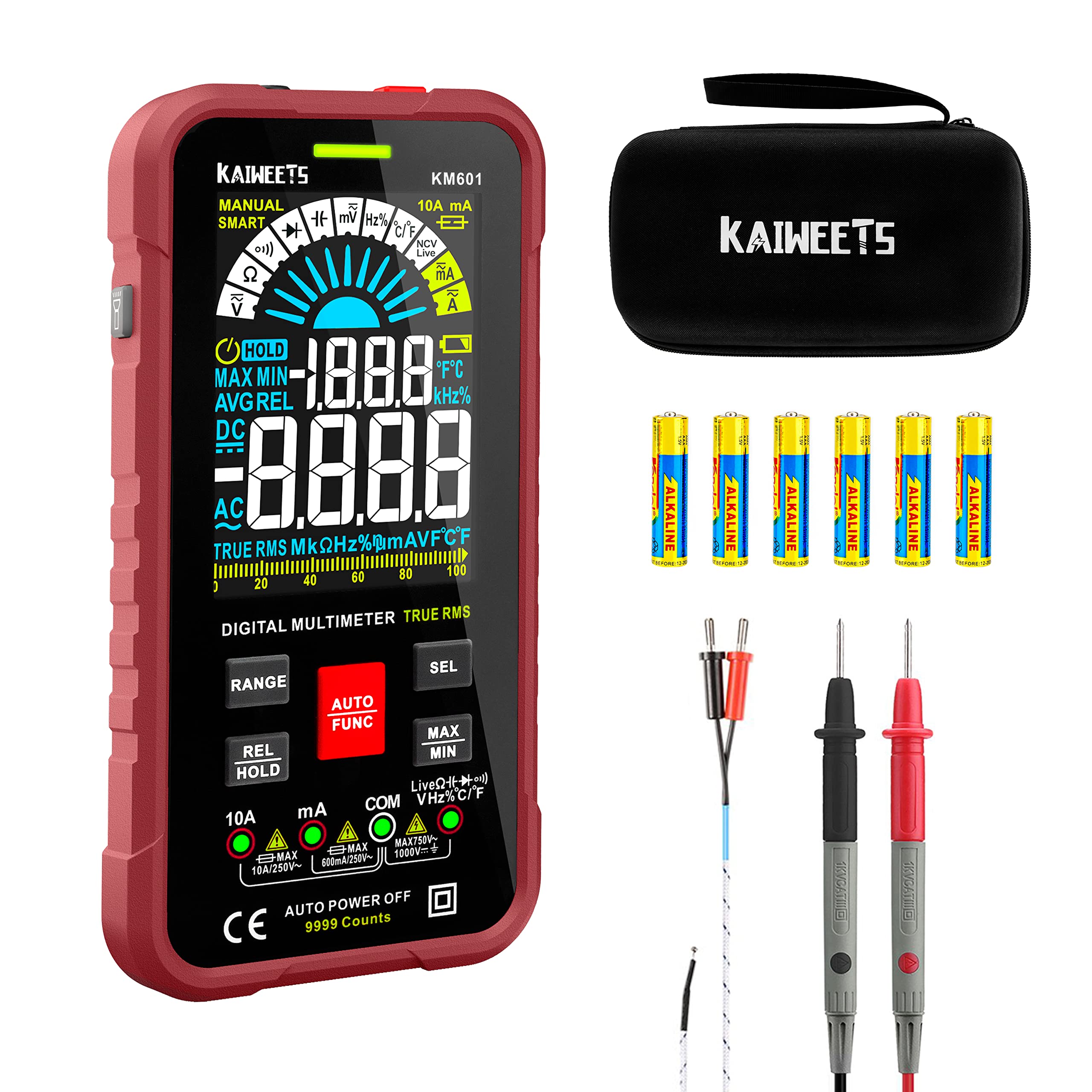 $18.38 KAIWEETS Smart Digital Multimeter Volt Meter Ohmmete Auto-Ranging, Measuring Voltage Current Resistance Capacitance Temperature Frequency, Tests Live Wire