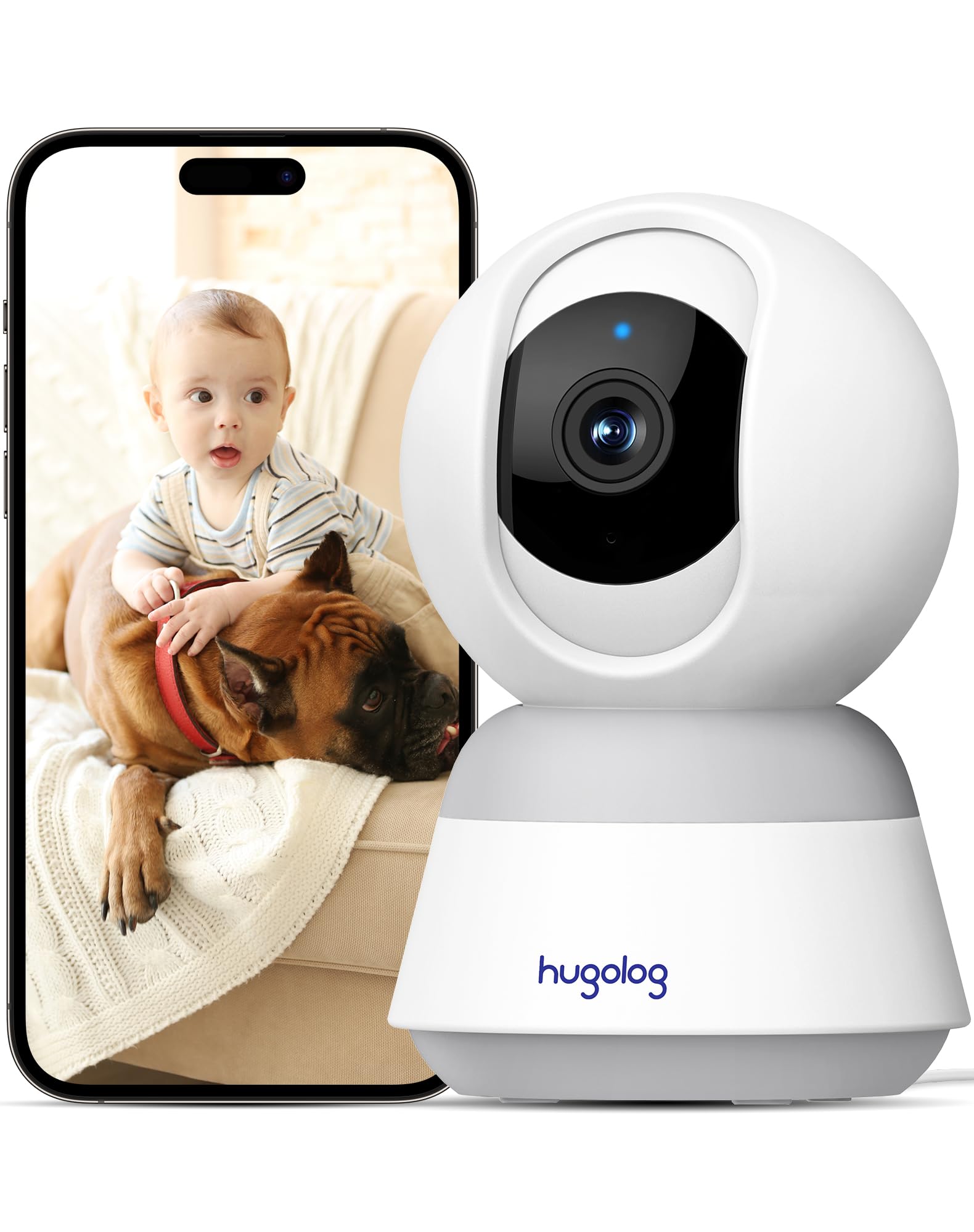 $14.99 Hugolog 2K 3MP Indoor Pan/Tilt Security Camera with 12×Zoom,Ideal for Baby Monitor/Pet Camera/Home Security,Starlight Color Night Vision,Human/Sound Detection,Two-Way Audio