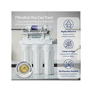 APEC Water WQA Certified 7-Stage Reverse Osmosis Drinking Water Filter System $151.95