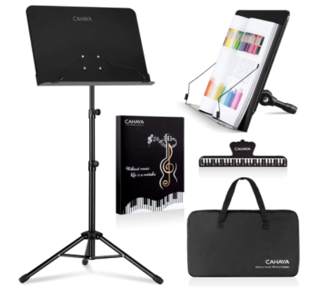 $19.87 for CAHAYA 2 in 1 Sheet Music Stand &Desktop Book Laptop Projector Stand Metal Portable Solid Back (Included Carrying Bag &Sheet Music Folder & Clip)