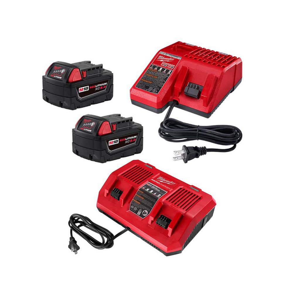 Milwaukee M18 18-Volt Lithium-Ion XC Starter Kit w/Two 5.0Ah Batteries, Charger and Dual Bay Rapid Charger 48-59-1852B-48-59-1802 - $199