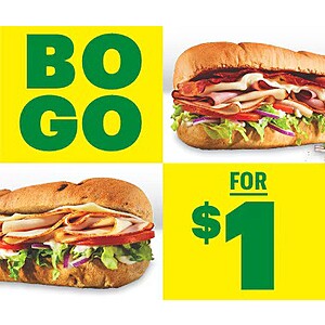 Select Subway Restaurants: Footlong Sub BOGO $1