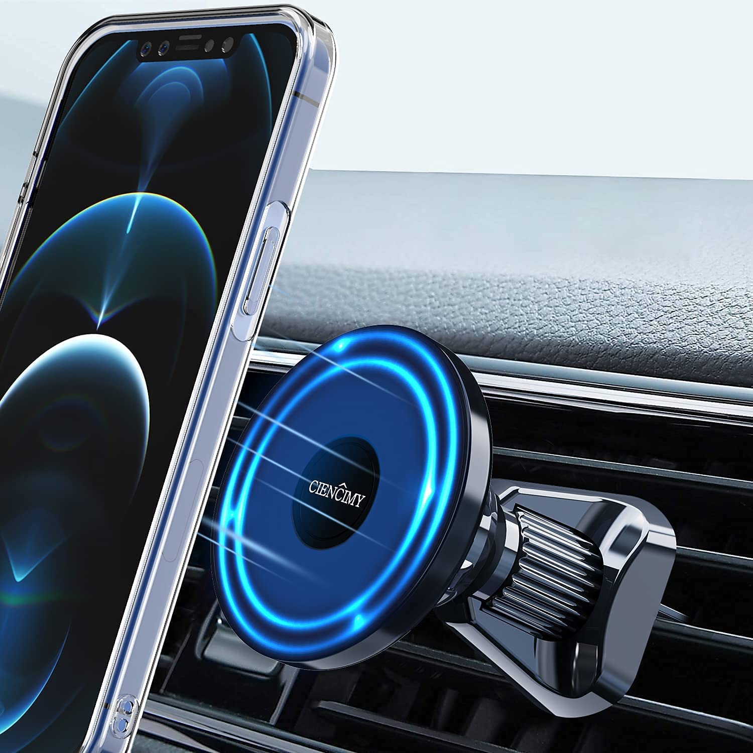 Ciencimy Magnetic Car Mount Compatible with MagSafe and iPhone 13 Pro Max Mini/ 12 Pro Max Mini, 360° Adjustable Strong Magnet Air Vent Phone Holder $13.59