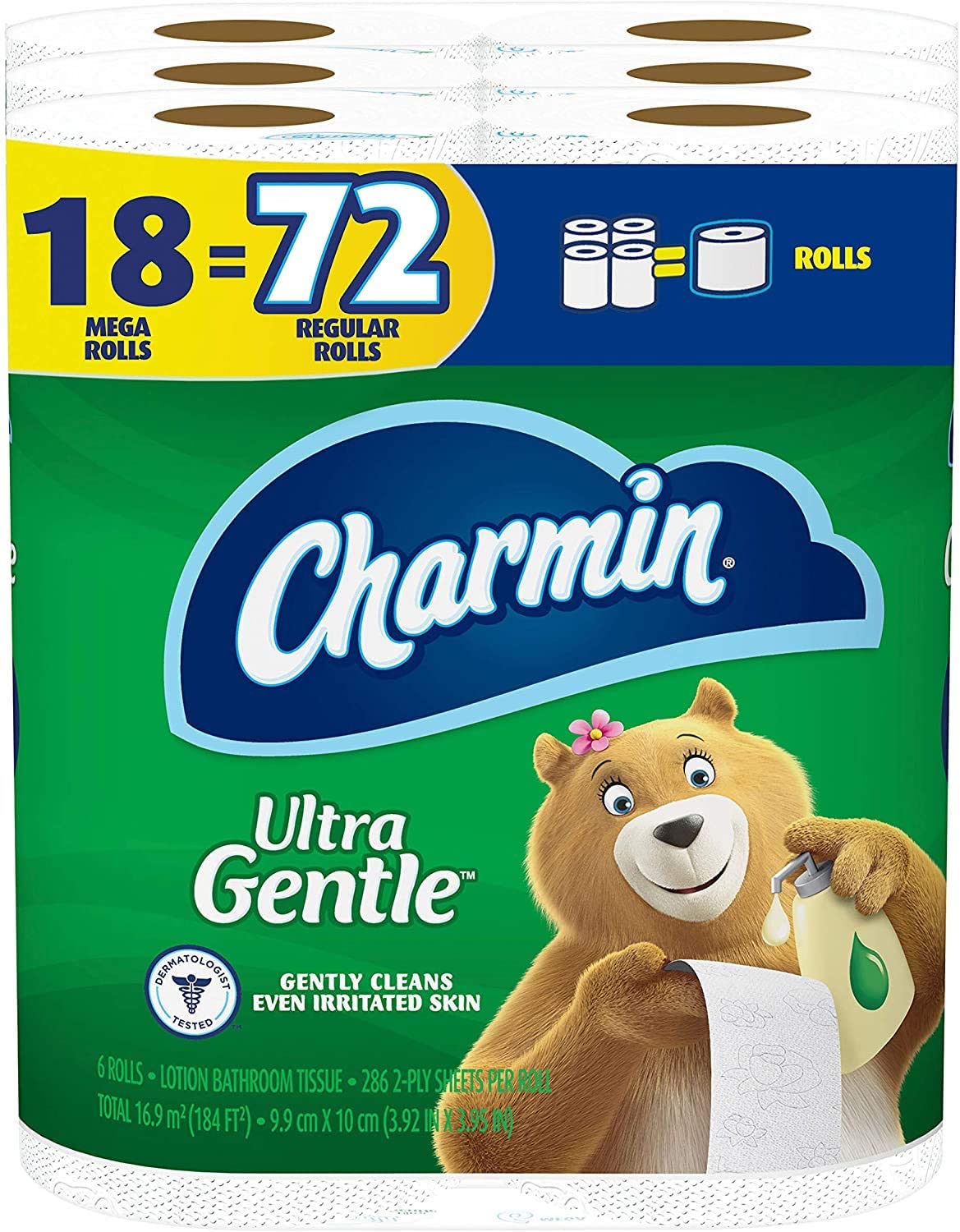 Charmin Ultra Gentle Toilet Paper, 18 Mega Rolls = 72 Regular Rolls $19.46