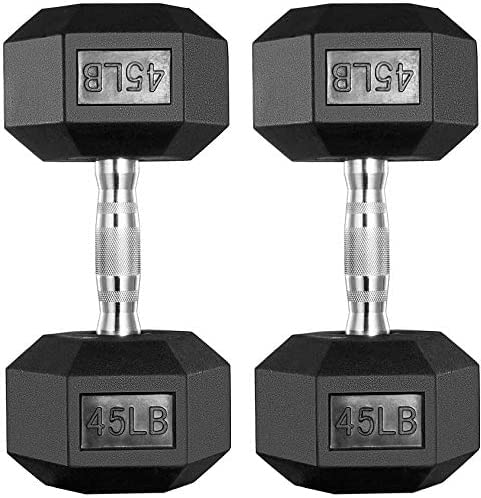 YMMV- papababe Dumbbells Free Weights Dumbbells Weight Set Rubber Coated cast Iron Hex Black Dumbbell - $60