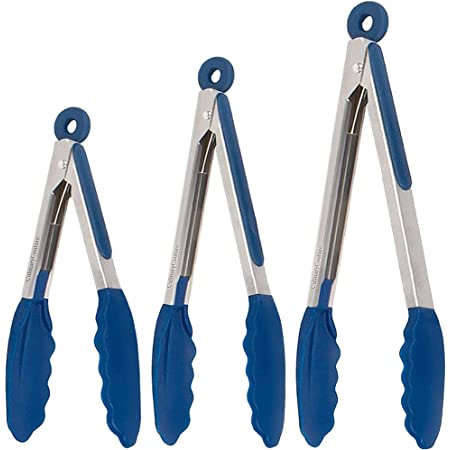 [Lightning Deal] Blue Silicone Cooking Feeding Tongs - Set Of 3 Kitchen Tongs $14.02 @Amazon