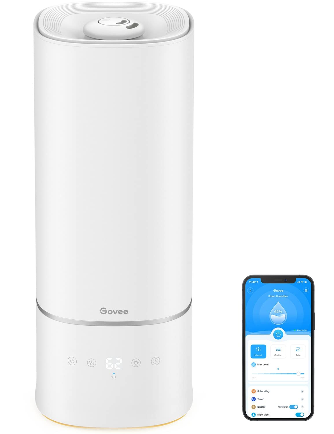 Govee 6L Smart WiFi Humidifier for Bedroom, Top Fill Cool Mist Humidifier with App Control, Essential Oil Diffuser and Night Light - $60