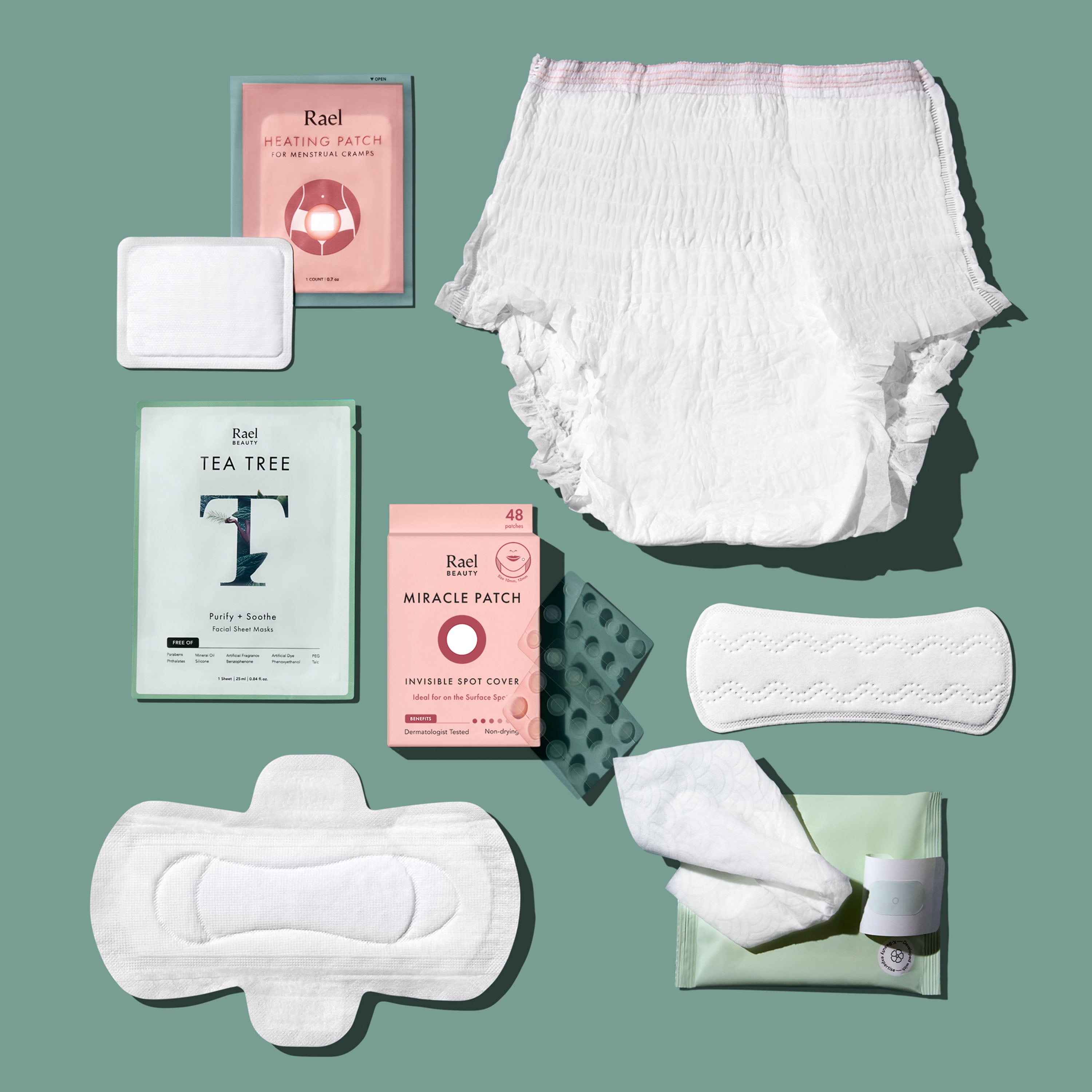 Rael First Period Gift Set (Organic Cotton Pads, Liners & Underwear, Feminine Wipes, Heat Patches, Tea Tree Masks & Miracle Spot Patches) $15.47 + Free S&H w/ Walmart+ or $35+