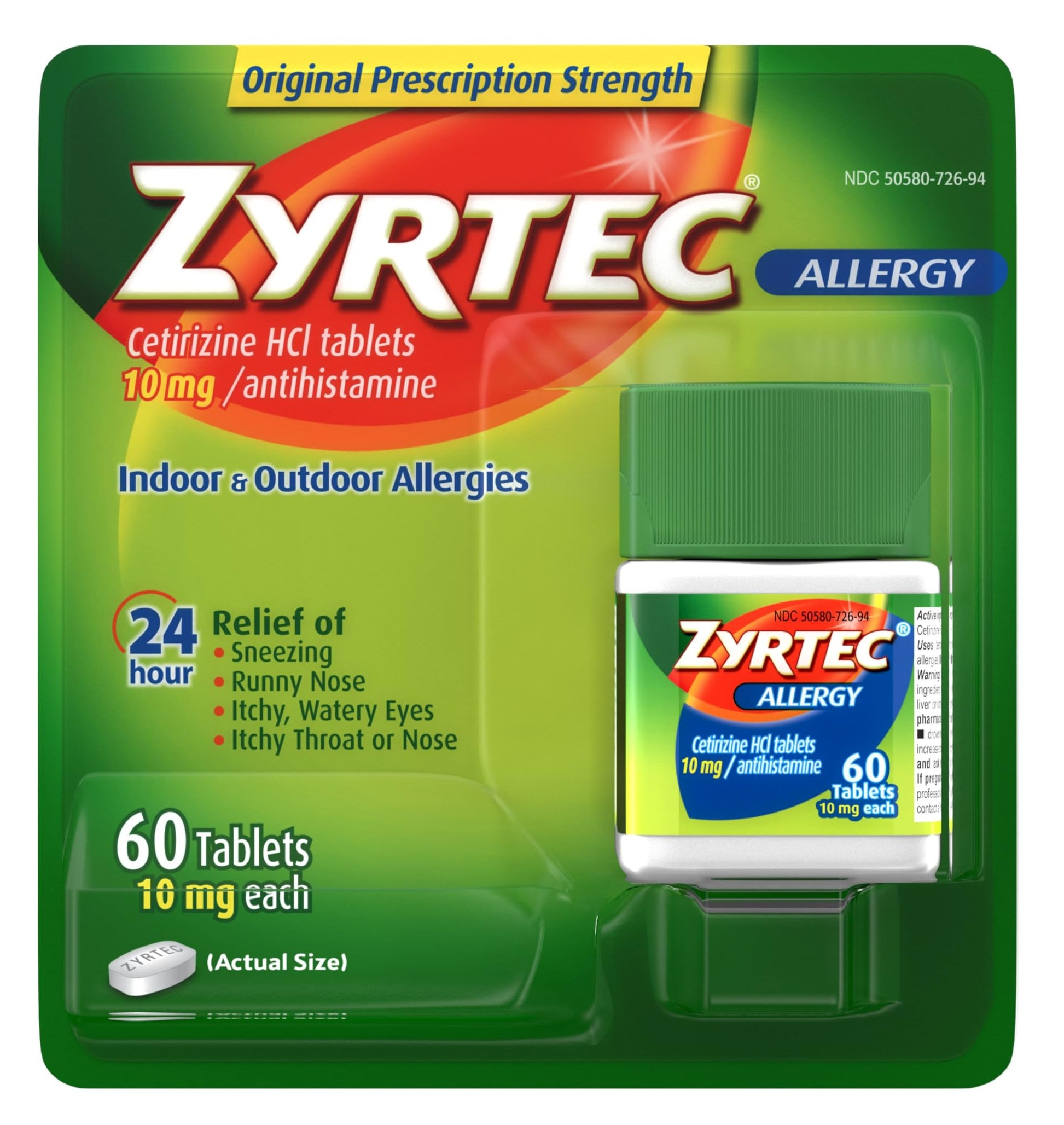 60-Count Zyrtec 24 Hour Allergy Relief Tablets $15.95  w/ S&S + Free Shipping w/ Prime or on $35+