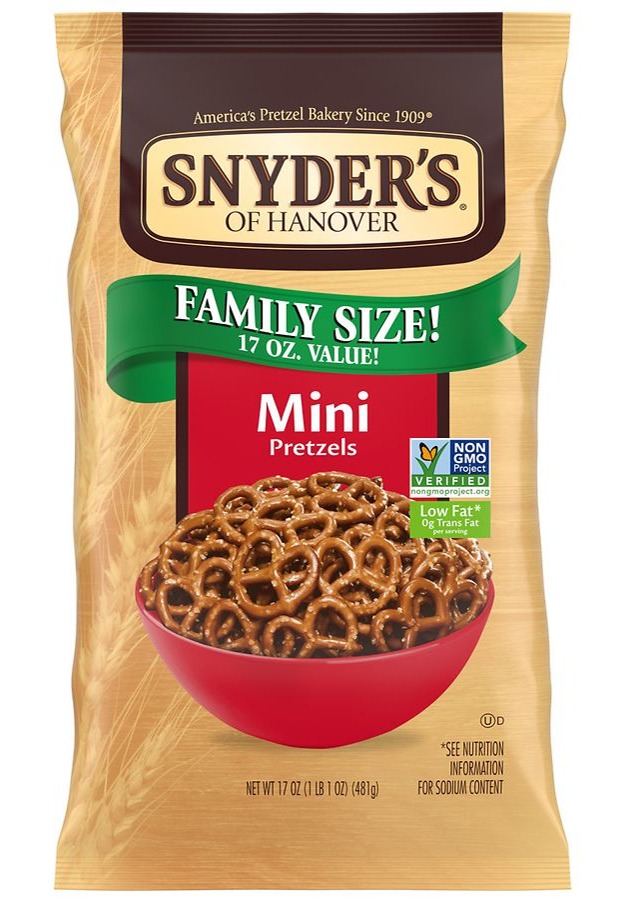 17-Oz Family Size Snyder's Mini Pretzels or Pretzel Sticks: 2 for $4.30 at Walgreens w/ Free Store Pickup on $10+