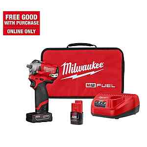 HACK - Milwaukee M12 FUEL Brushless Stubby 3/8" Impact Wrench w/ 4.0Ah + 2.0Ah Batteries. Hackable up $159