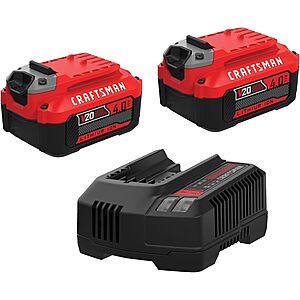 $79: 2-Pack 4Ah CRAFTSMAN 20V Power Tool Battery, Lithium-ion with Charger (CMCB204-2CK) at Amazon