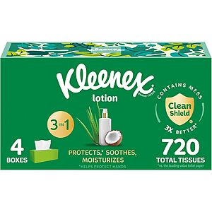 4-Pack 180-Count Kleenex Lotion Facial 3-Ply Tissues $8.30 w/ Subscribe & Save